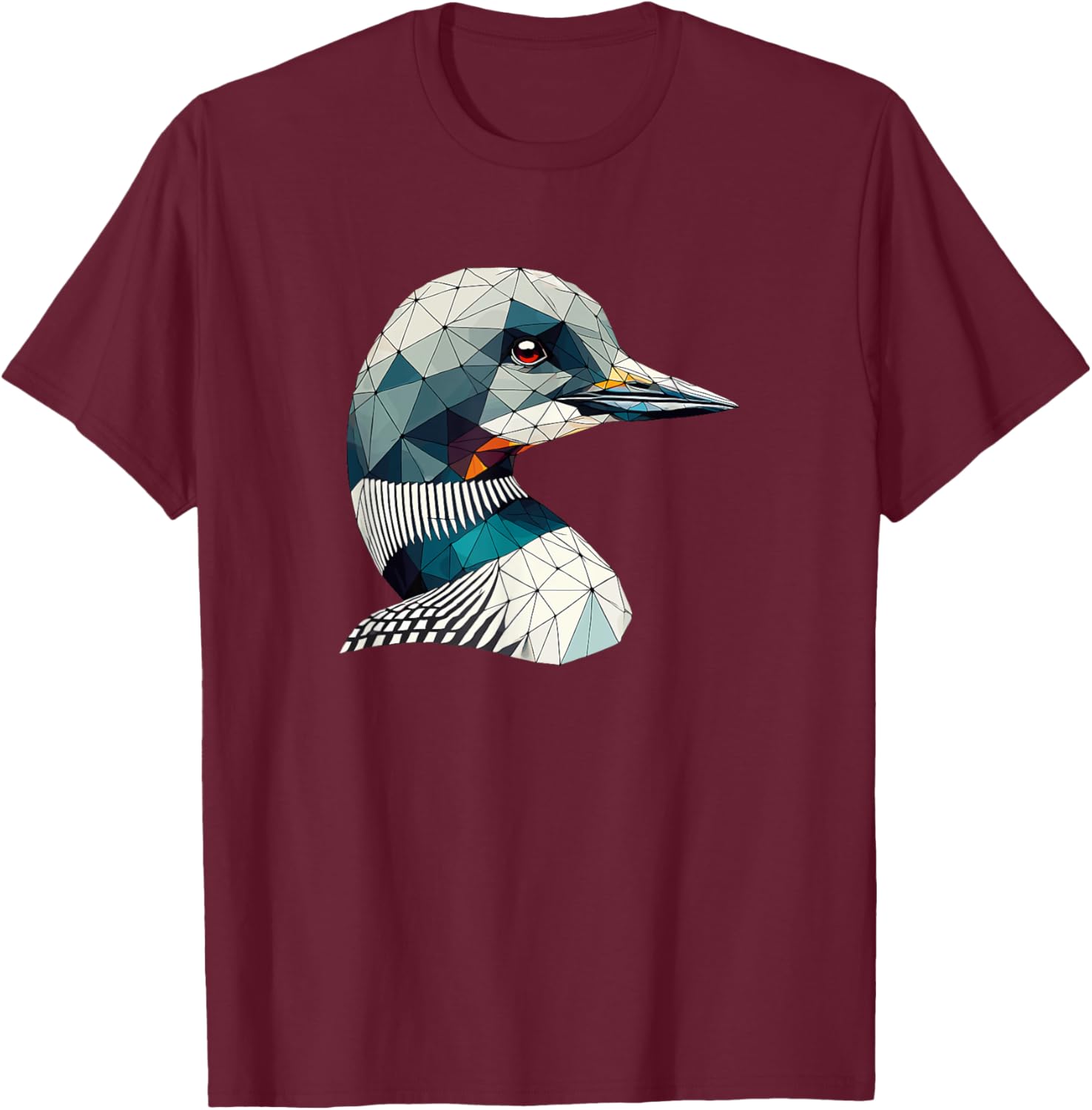 Geometric Art Common Loon T-Shirt - T-Shirt | Maroon