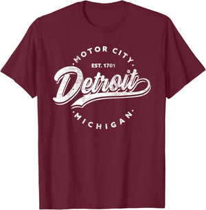 Classic Michiganians Vintage Detroit Motor City Michigan MI T-Shirt - T-Shirt | Maroon