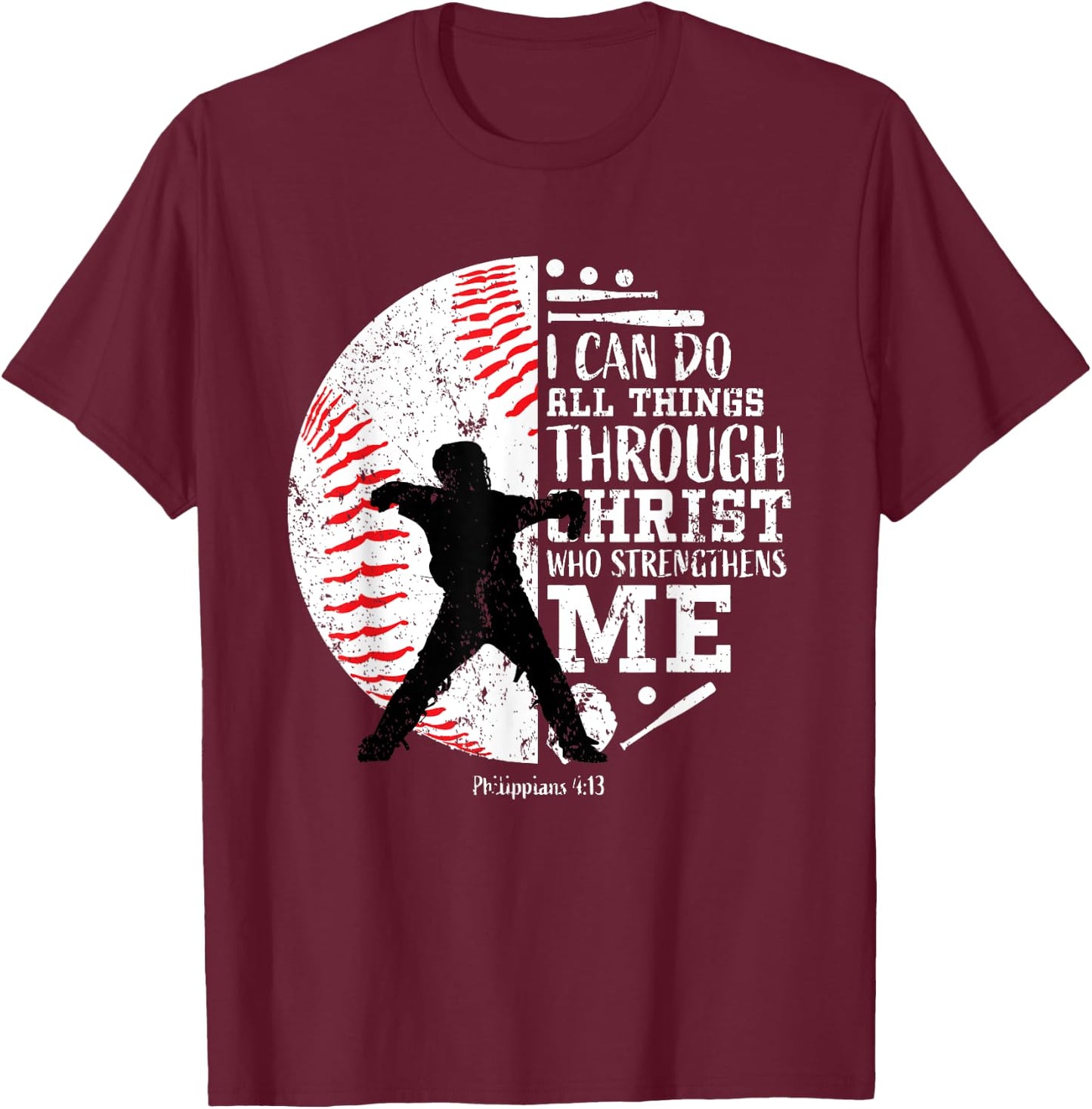 Baseball Catcher Gifts Players Teen Boys Kids Cool Christian T-Shirt - T-Shirt | Maroon
