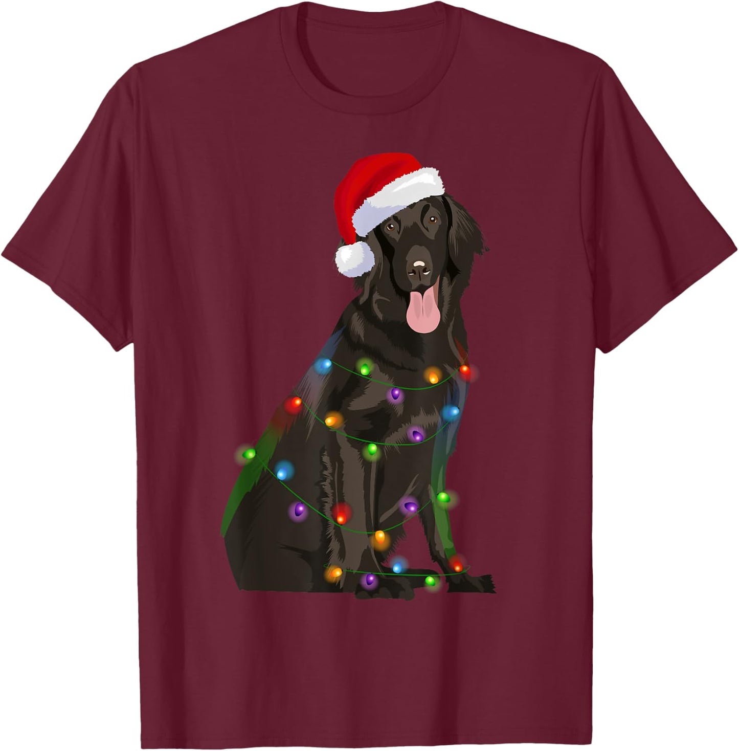 Flat-coated Retriever Christmas Lights Xmas Dog Lover T-Shirt - T-Shirt | Maroon