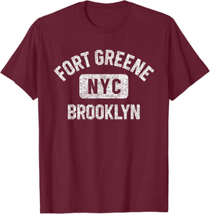 Fort Greene Brooklyn NYC Gym Style Distressed White Print T-Shirt - T-Shirt | Maroon