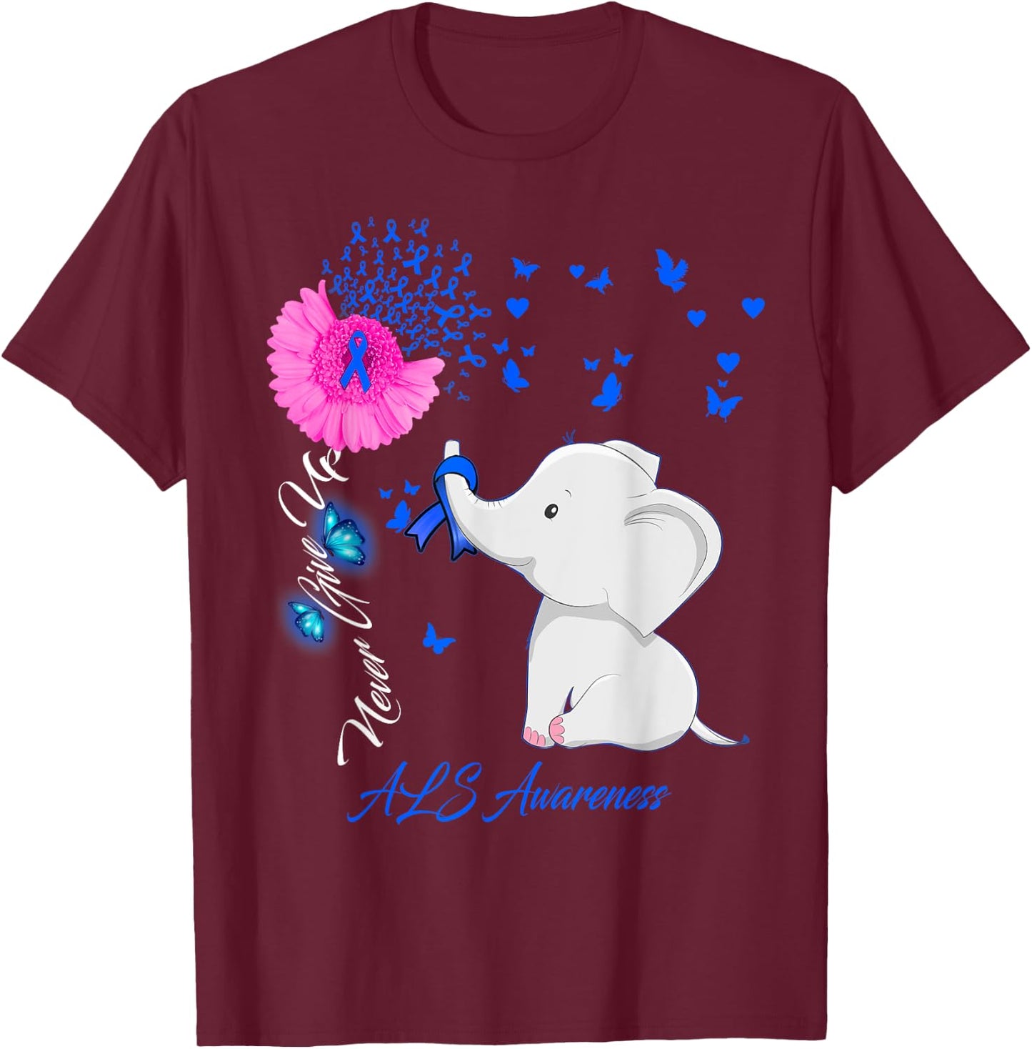 Elephant ALS Awareness - ALS Ribbon Gifts T-Shirt - T-Shirt | Maroon