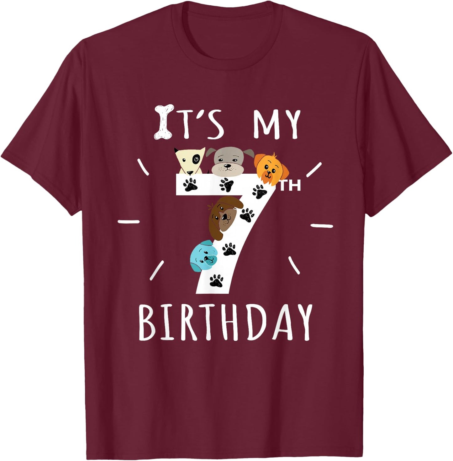 It's My 7th Birthday Dog Lover Theme 7 Years Old Puppy T-Shirt - T-Shirt | Maroon