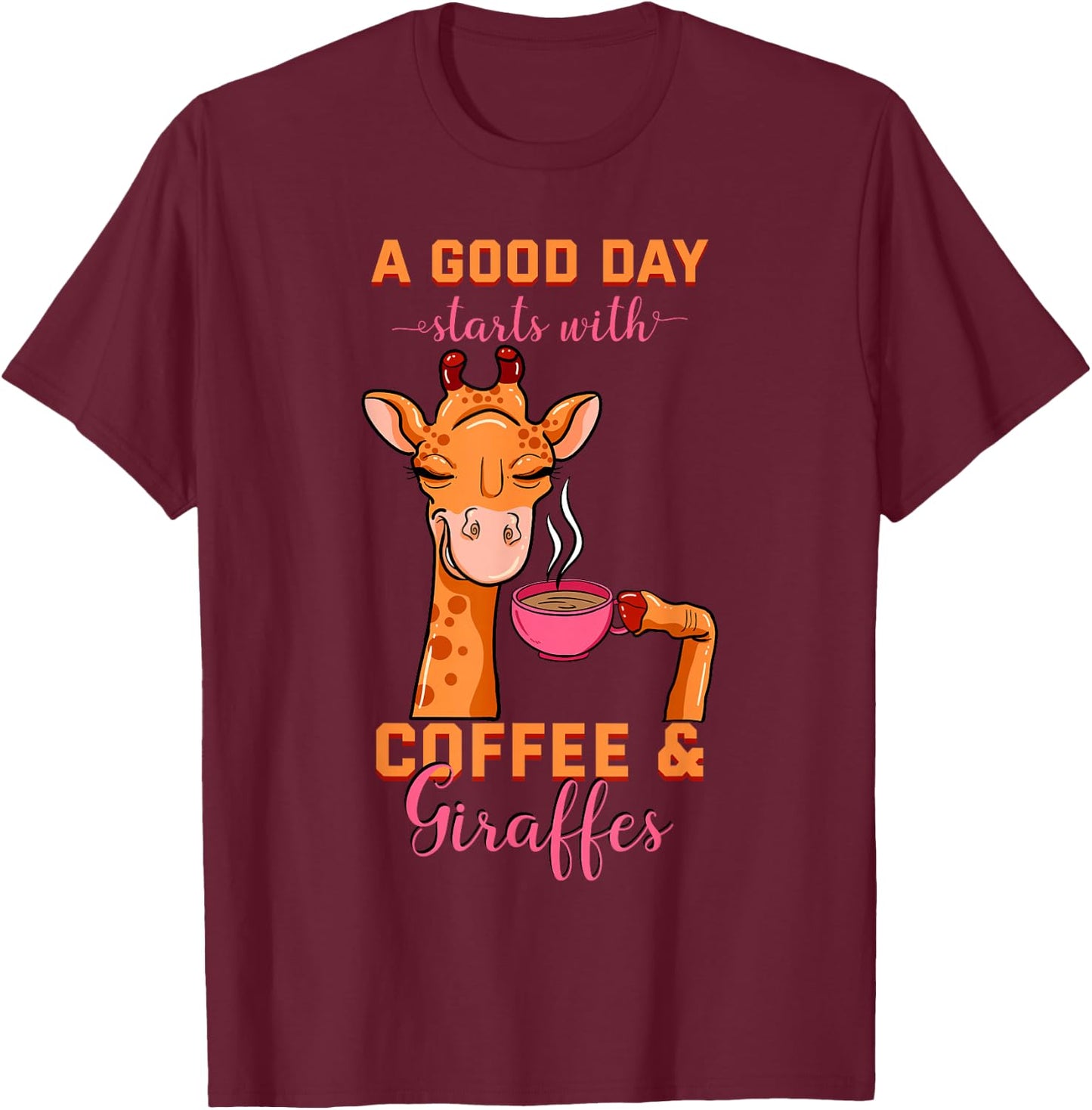 Coffee Giraffe Mug Animal Cappuccino Espresso Beans Gift T-Shirt - T-Shirt | Maroon