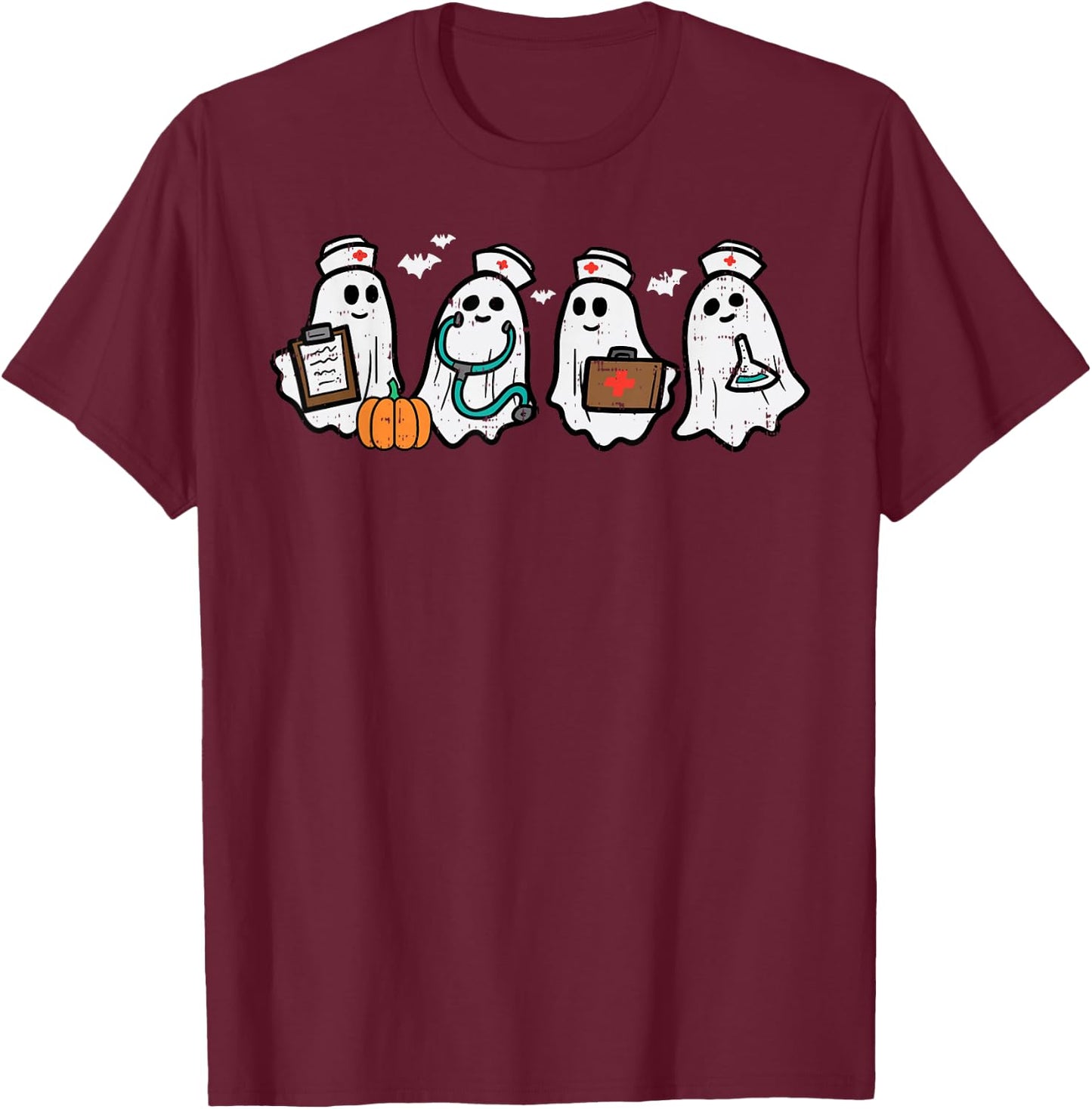 Ghost Nurses Halloween Crew Funny Costume Scrub Top Women T-Shirt - T-Shirt | Maroon