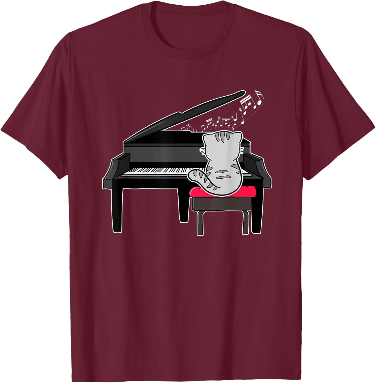 Piano Player Pianist Musical Cat Lover Kitty Owner Meow T-Shirt - T-Shirt | Maroon