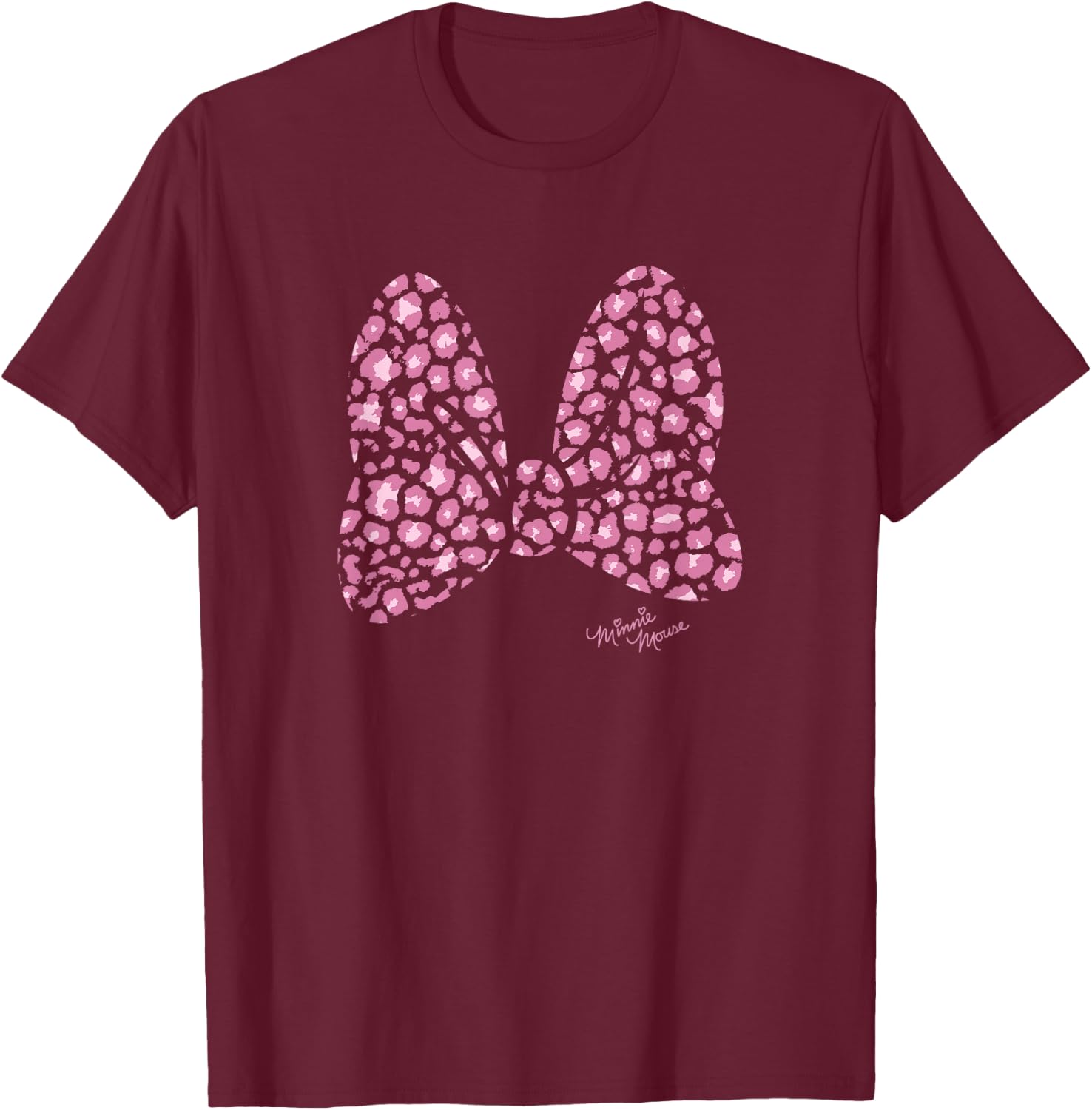 Disney Minnie Mouse Large Pink Cheetah Print Bow T-Shirt - T-Shirt | Maroon