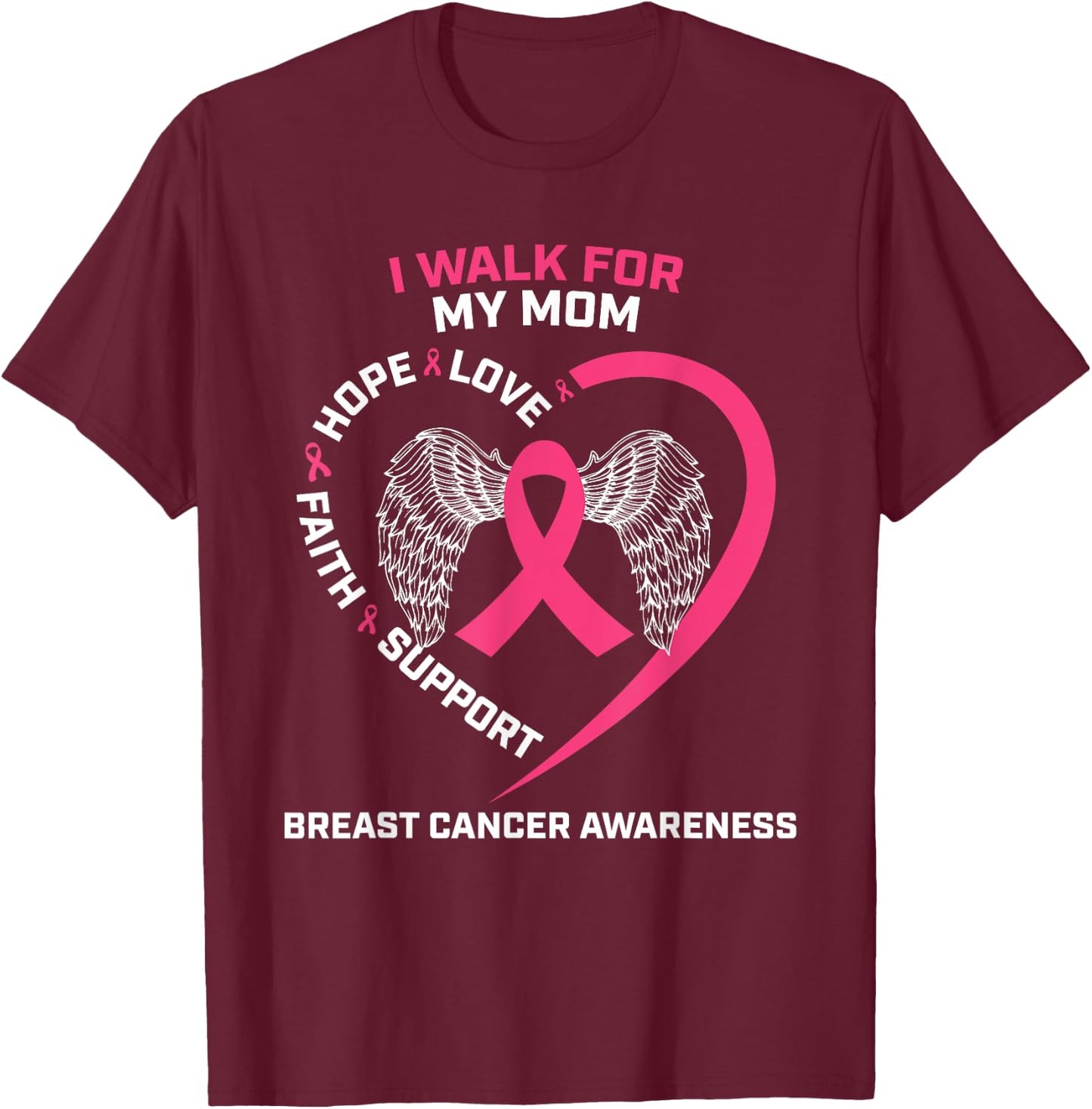 Pink In Memory Of I Walk For My Mom Breast Cancer Awareness T-Shirt - T-Shirt | Maroon