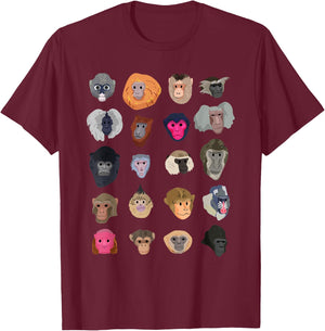 Funny Monkey Art Women Kids Zoo Animal Monkey Lovers T-Shirt - T-Shirt | Maroon