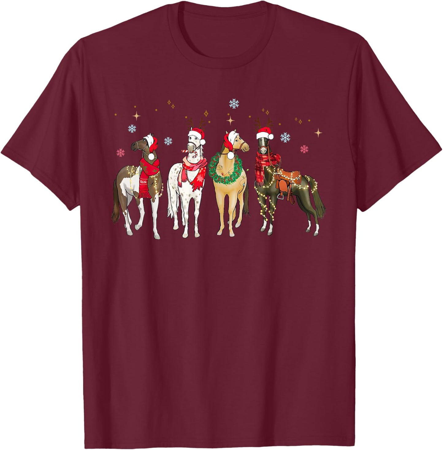 Xmas Horse Lover Santa Hat Christmas Holiday Pajamas Retro T-Shirt - T-Shirt | Maroon