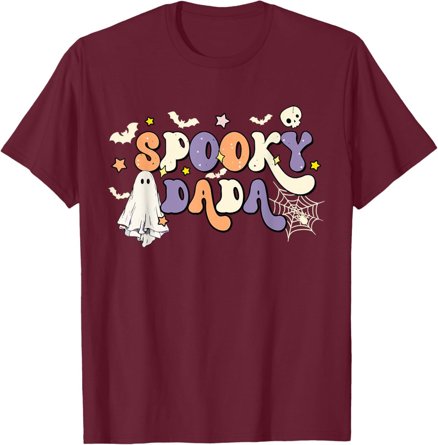 Spooky Dada Cute Ghost Halloween Dad Family Spooky Season T-Shirt - T-Shirt | Maroon
