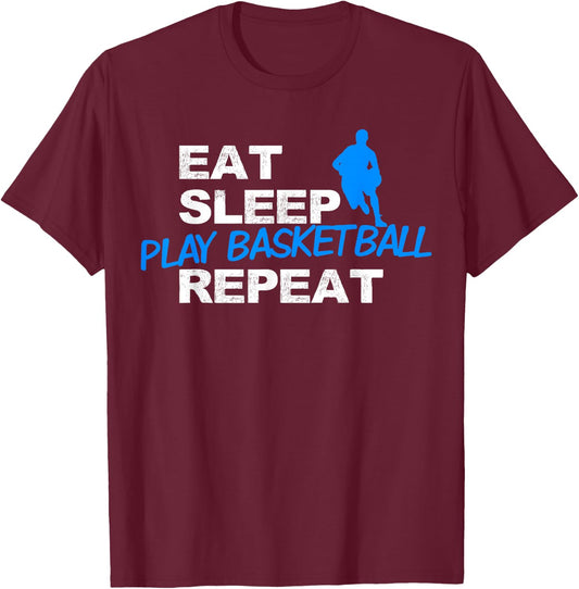 Eat Sleep Play Basketball Repeat T-Shirt - T-Shirt | Maroon