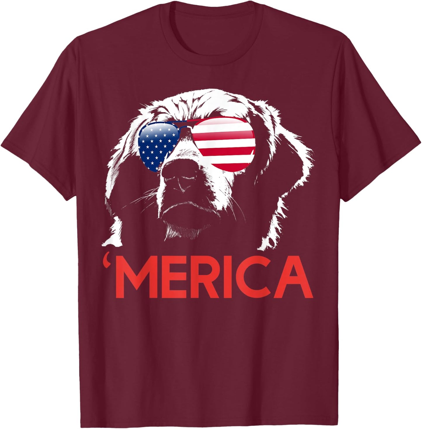 Merica Golden Retriever American Flag 4th of July T-Shirt - T-Shirt | Maroon