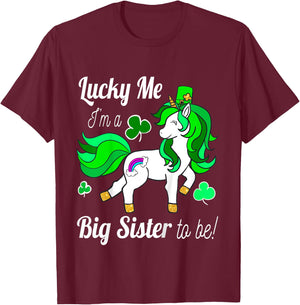 Kids Lucky Me I'm a Big Sister To Be! St Pattys Day Unicorn T-Shirt - T-Shirt | Maroon
