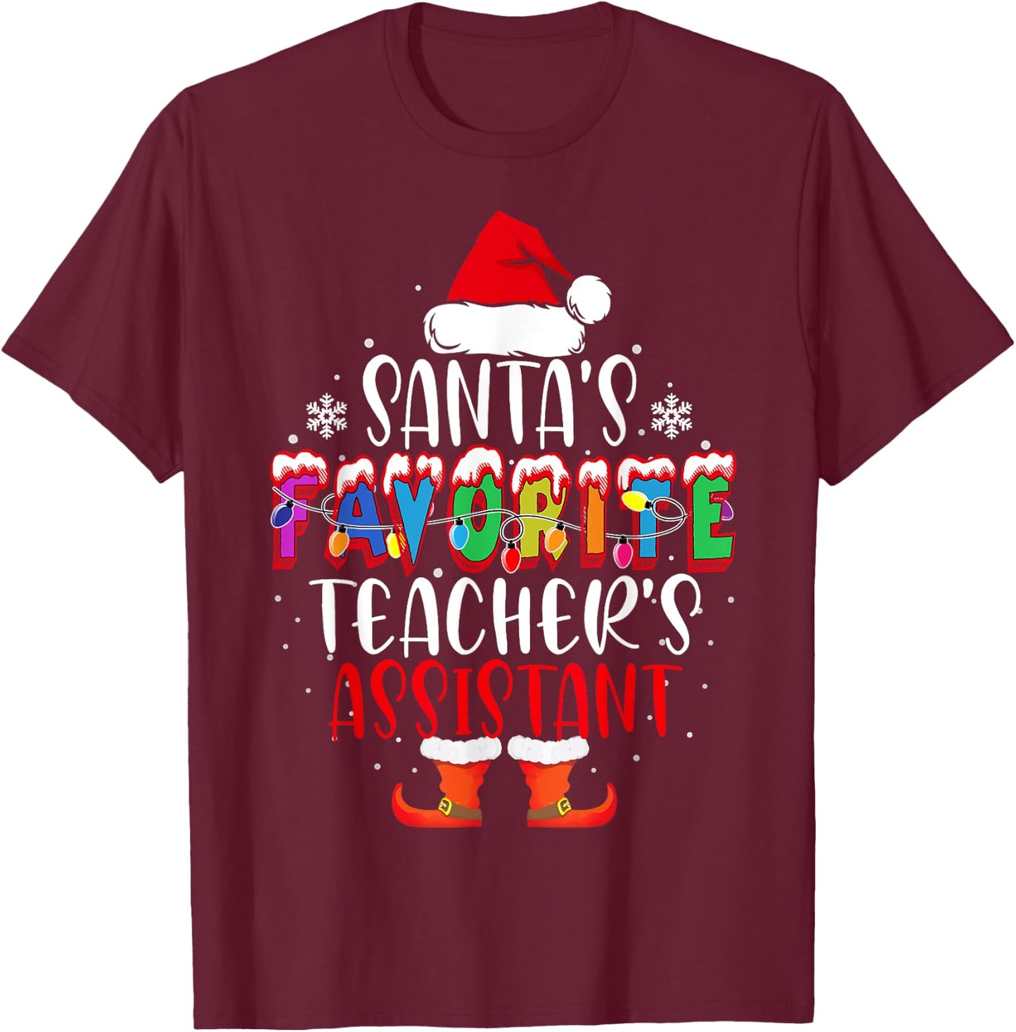 Santa's Favorite Teacher's Assistant Funny Christmas Gift T-Shirt - T-Shirt | Maroon