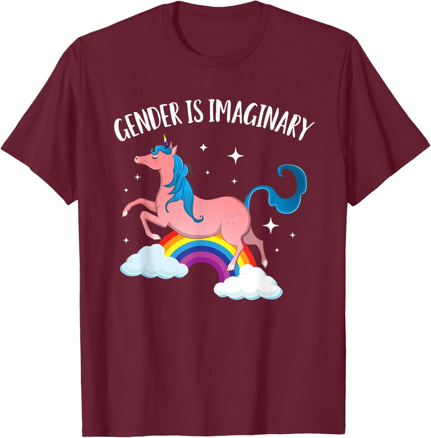 Gender Is Imaginary Non-Binary Unicorn Genderqueer T-Shirt - T-Shirt | Maroon