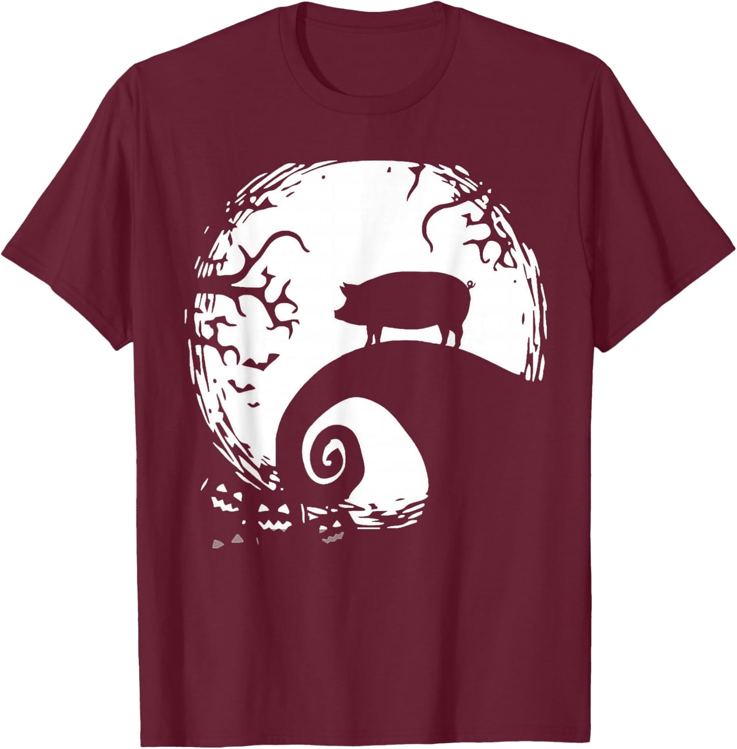 Pig And Moon Halloween T-Shirt - T-Shirt | Maroon