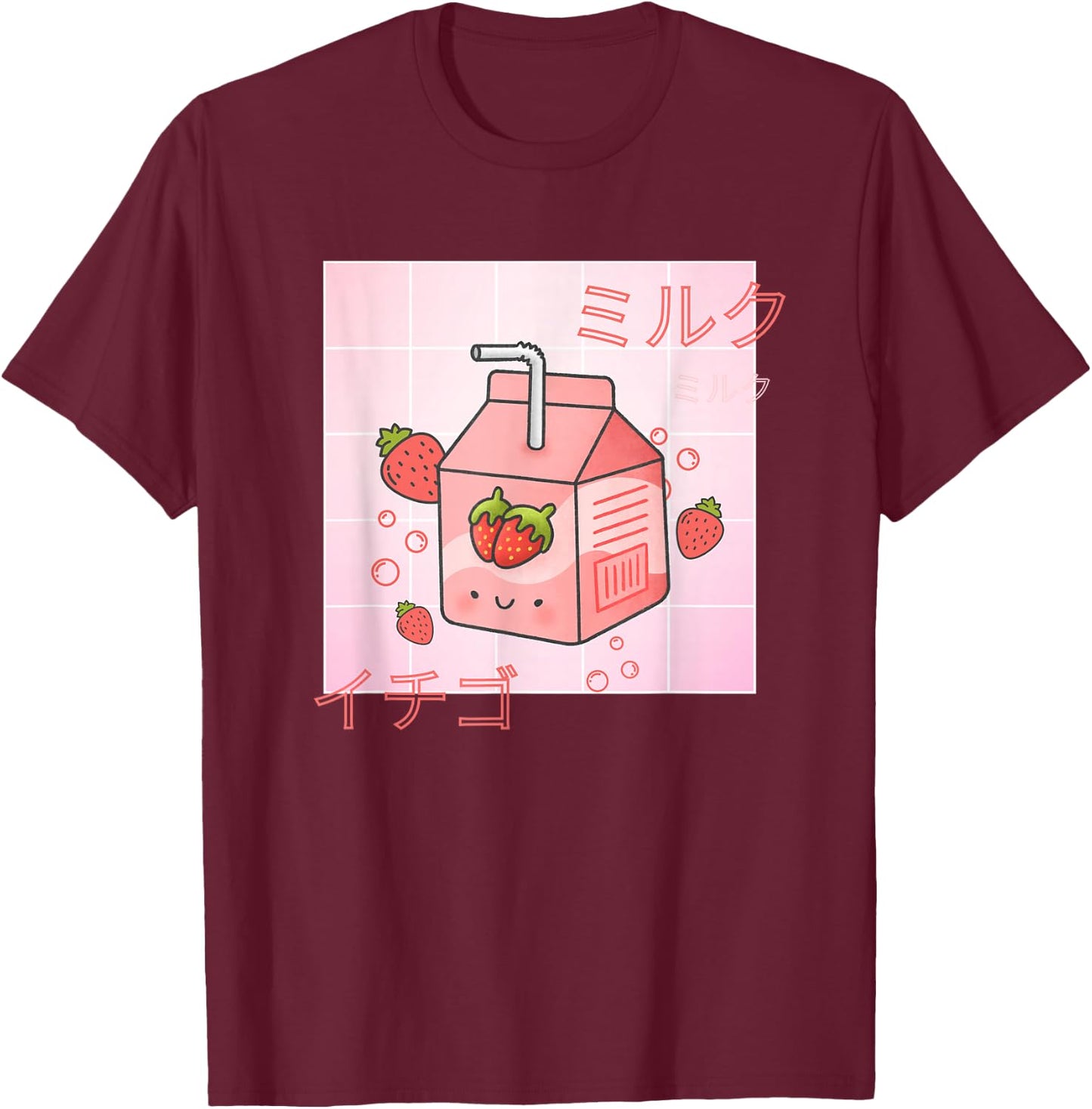 Funny Retro 90s Japanese Kawaii Strawberry Milk Carton T-Shirt - T-Shirt | Maroon