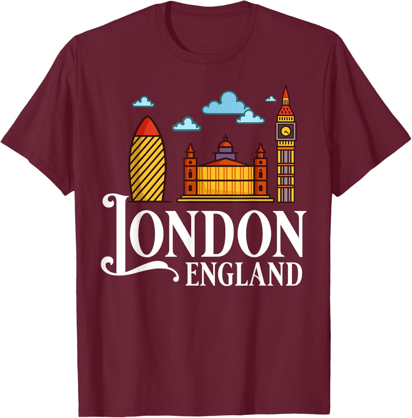 London England City Skyline Map Travel T-Shirt - T-Shirt | Maroon