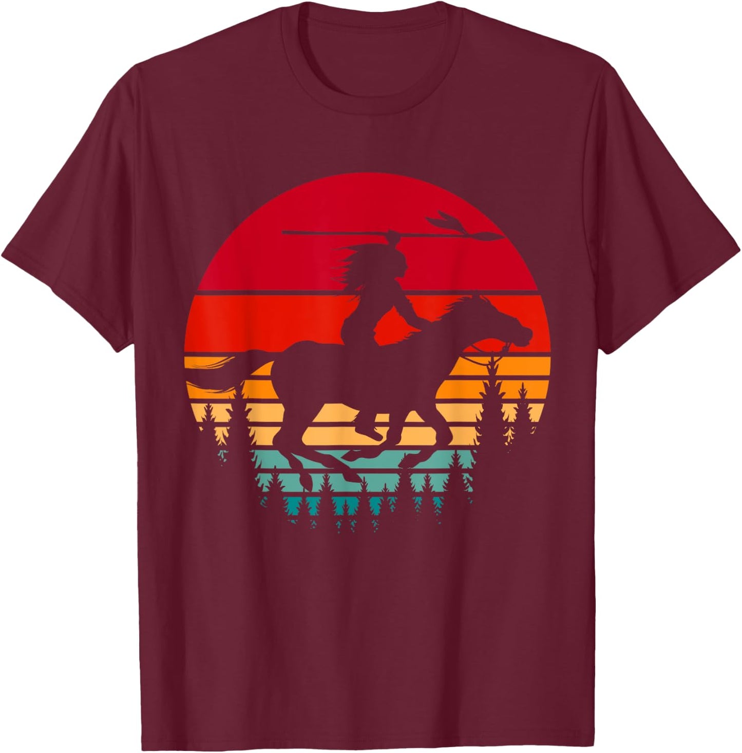 Retro Indigenous Native Pride Horse Riding Native American T-Shirt - T-Shirt | Maroon