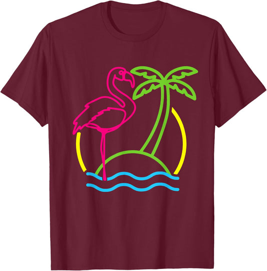 Flamingo Retro 80s Beach Vintage Party Miami Flamingo Lover T-Shirt - T-Shirt | Maroon