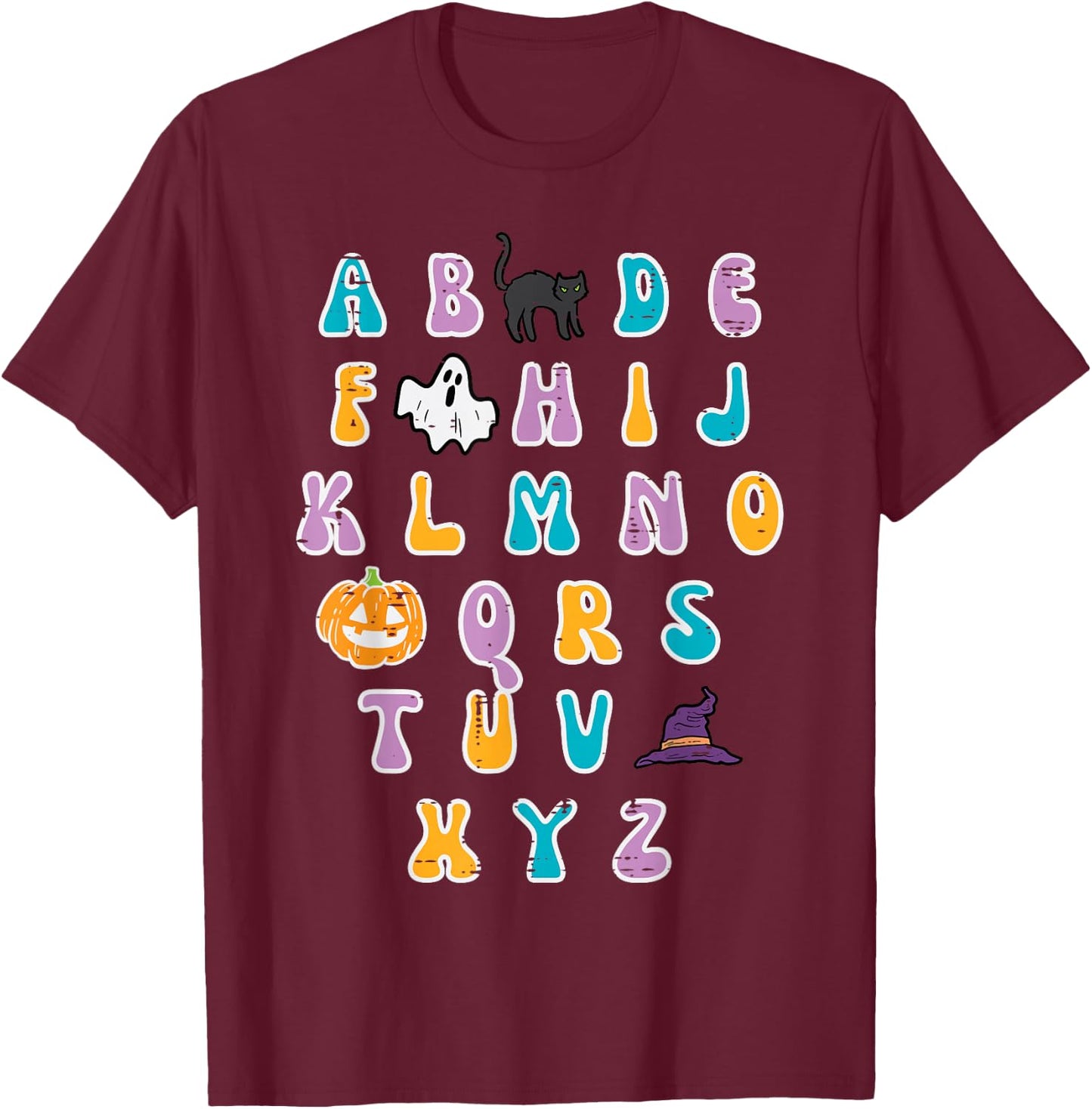 Halloween ABC Alphabet Cute Costume Teacher Women Girls Kids T-Shirt - T-Shirt | Maroon