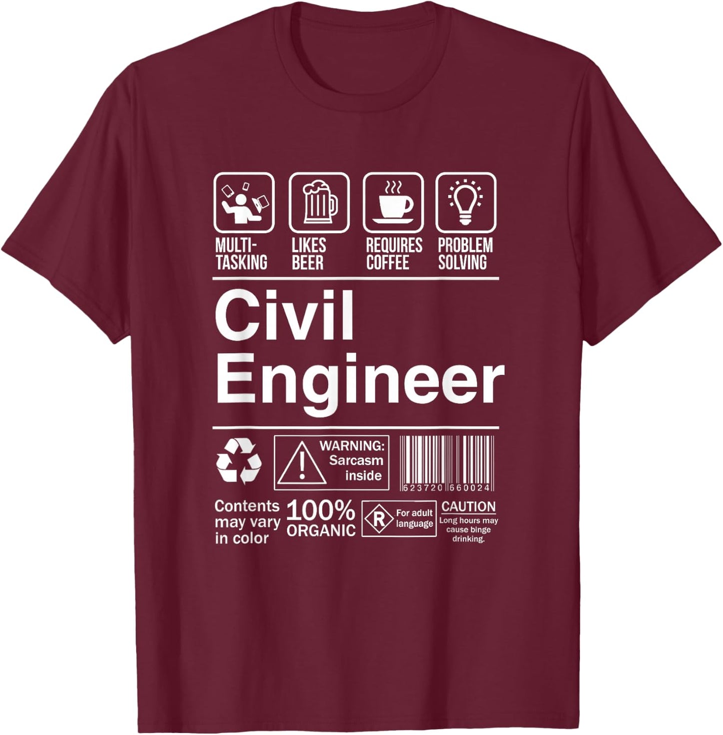 Civil Engineer Product Label Funny Gift T-Shirt - T-Shirt | Maroon