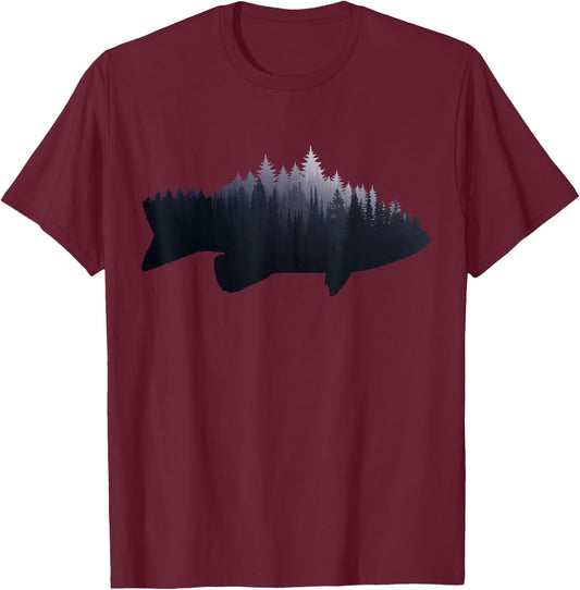 Fishing Largemouth Bass Bass Forest Nature Fisherman T-Shirt - T-Shirt | Maroon