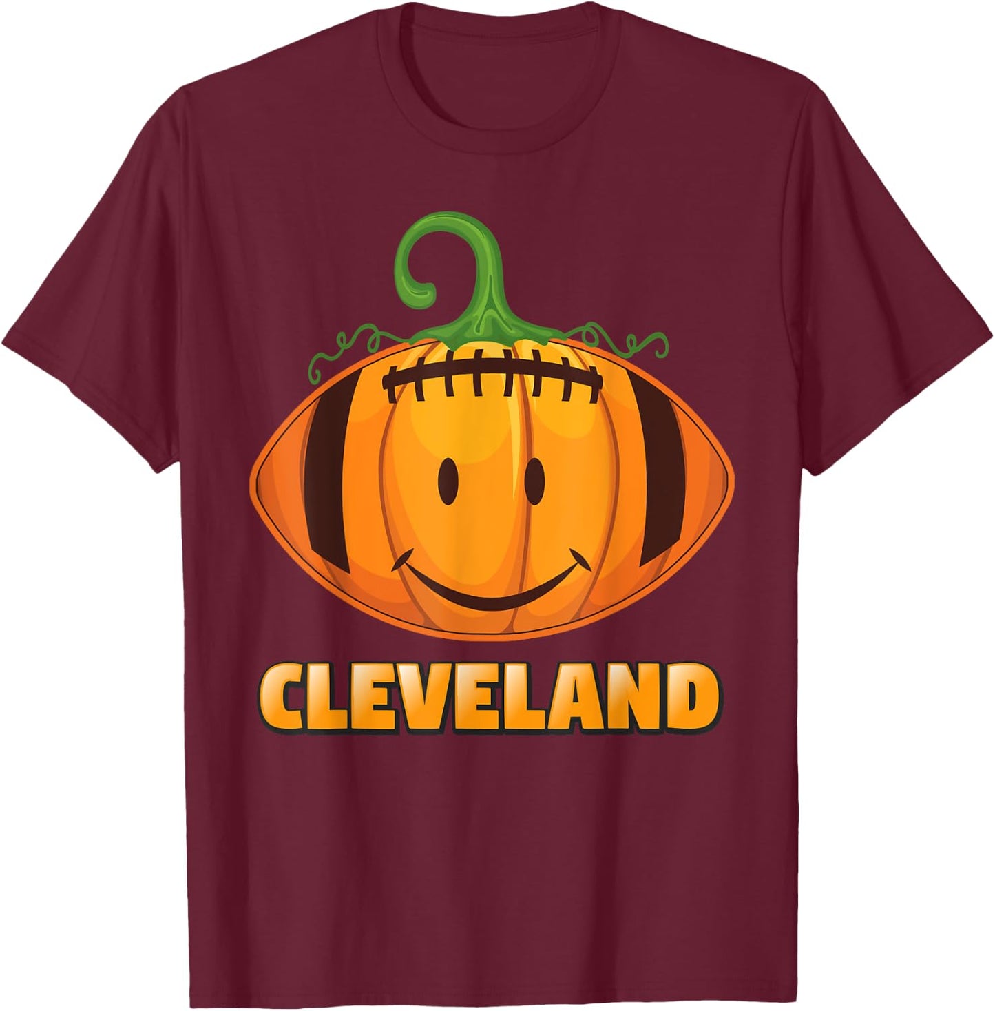 Pumpkin Halloween Costume Cleveland Football Cool Smile Face T-Shirt - T-Shirt | Maroon