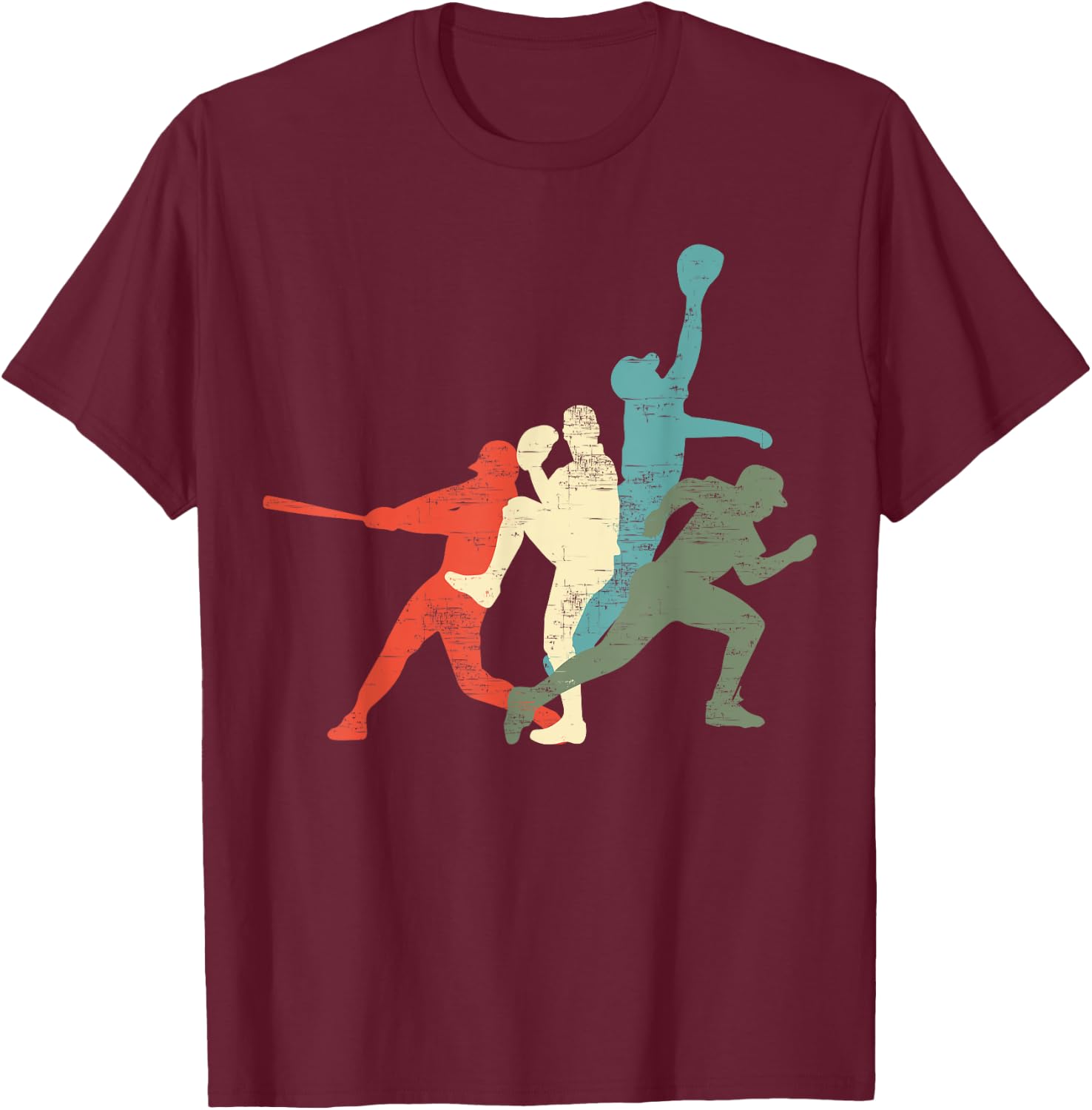 Baseball Vintage | Retro Catcher Pitcher Batter T-Shirt - T-Shirt | Maroon