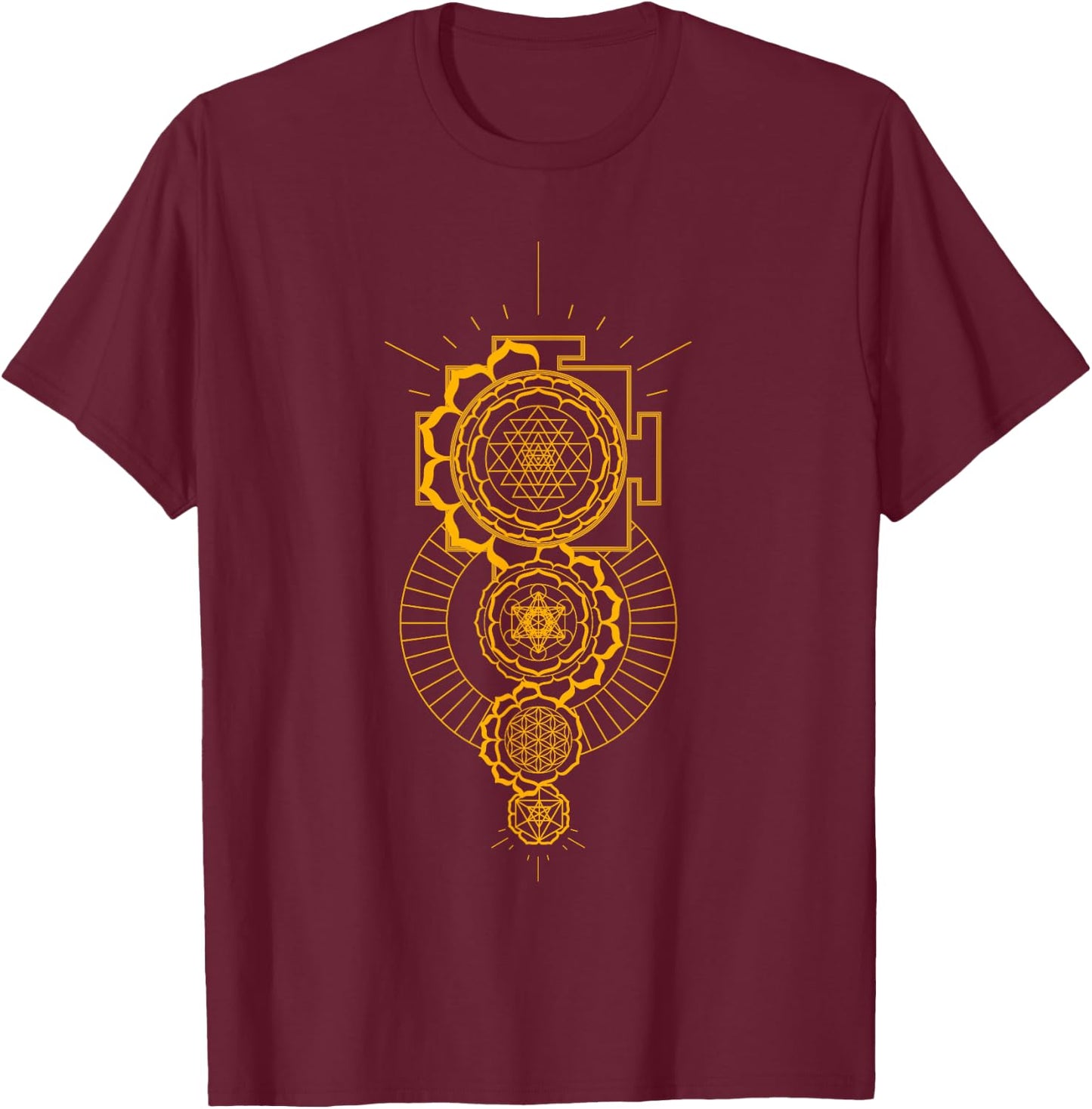 Sri Yantra Sacred Geometry Tattoo Design Mandala and Merkaba T-Shirt - T-Shirt | Maroon