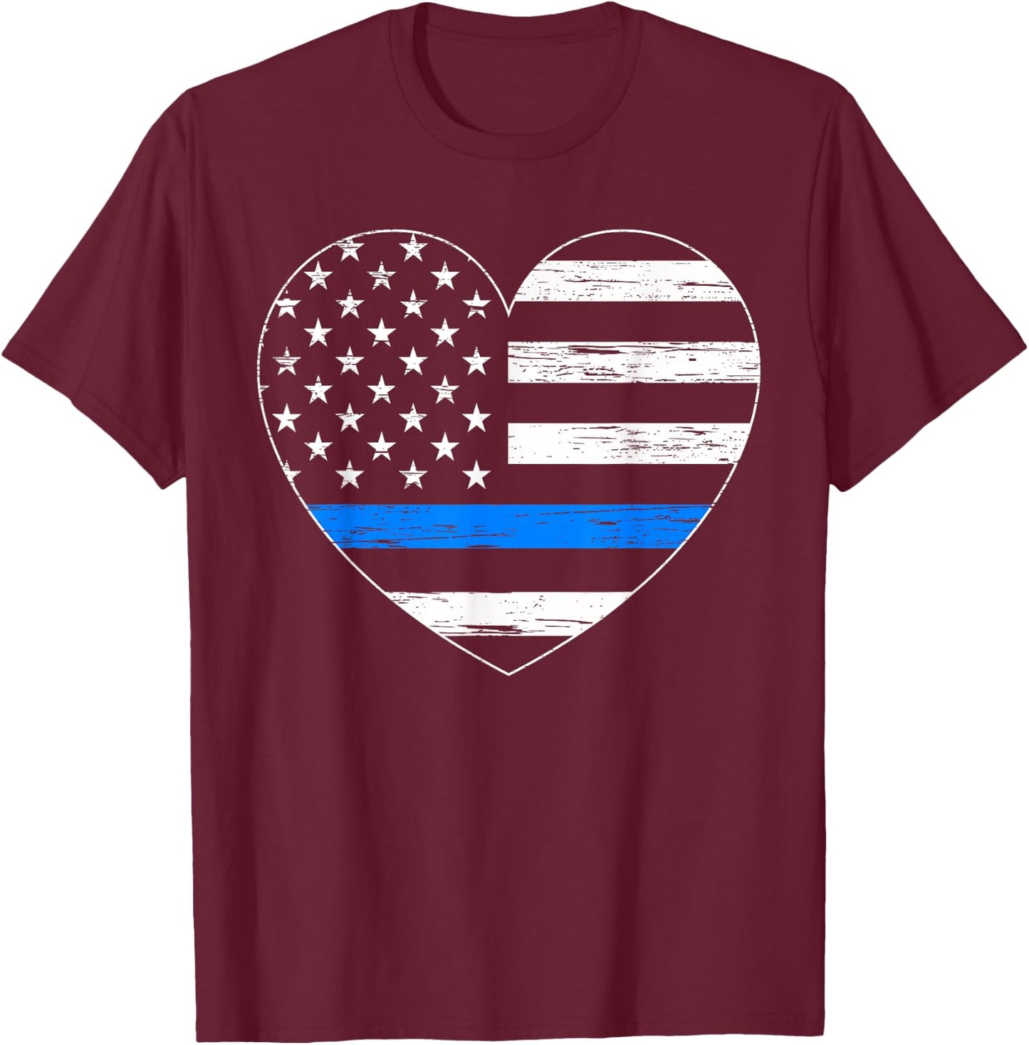 Thin Blue Line USA Flag Law Enforcement Police Cop Policeman T-Shirt - T-Shirt | Maroon