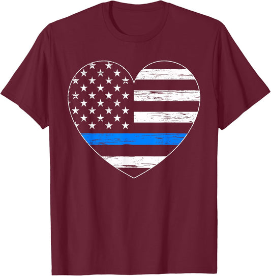 Thin Blue Line USA Flag Law Enforcement Police Cop Policeman T-Shirt - T-Shirt | Maroon