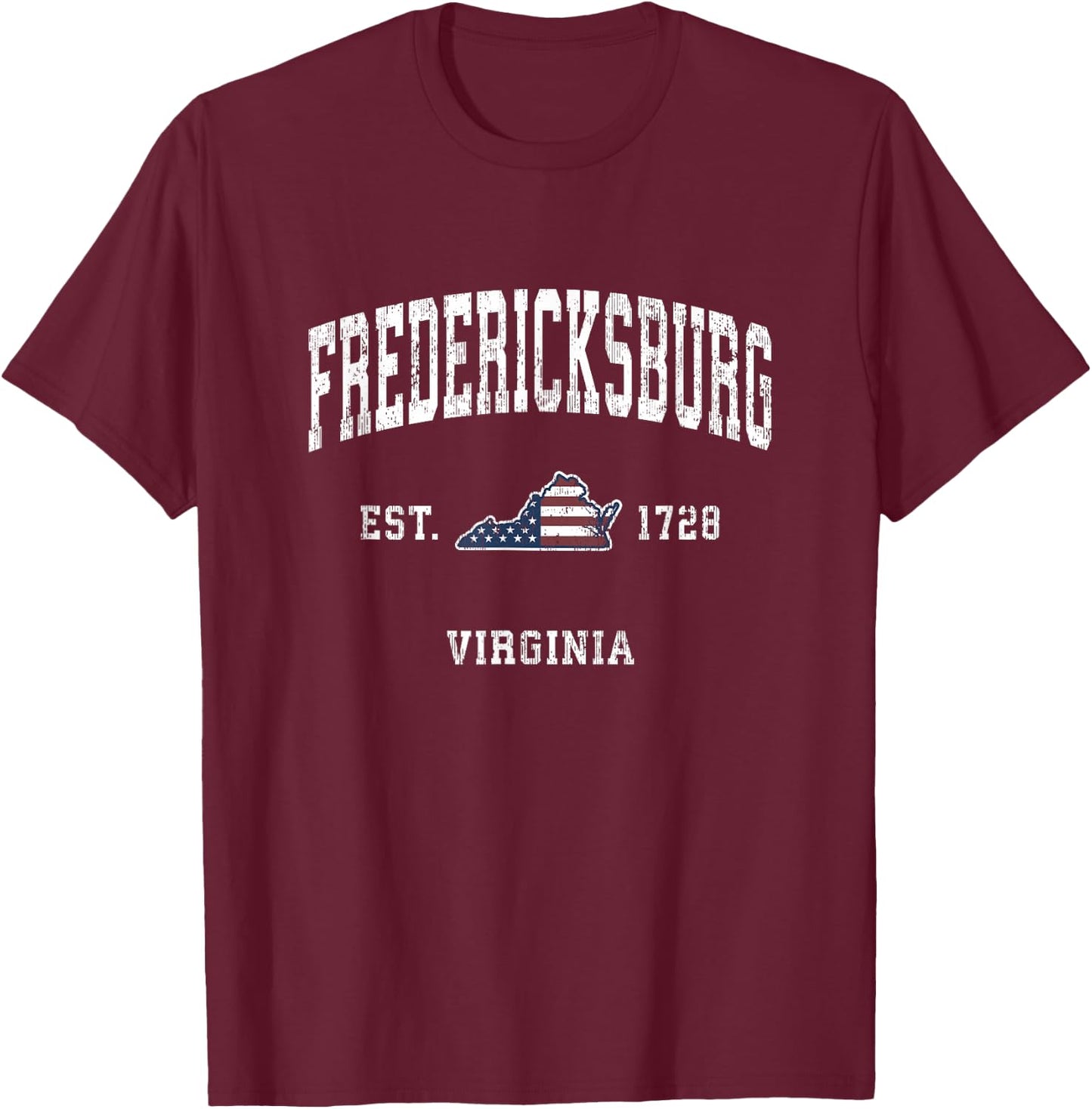 Fredericksburg Virginia VA Vintage American Flag Design T-Shirt - T-Shirt | Maroon