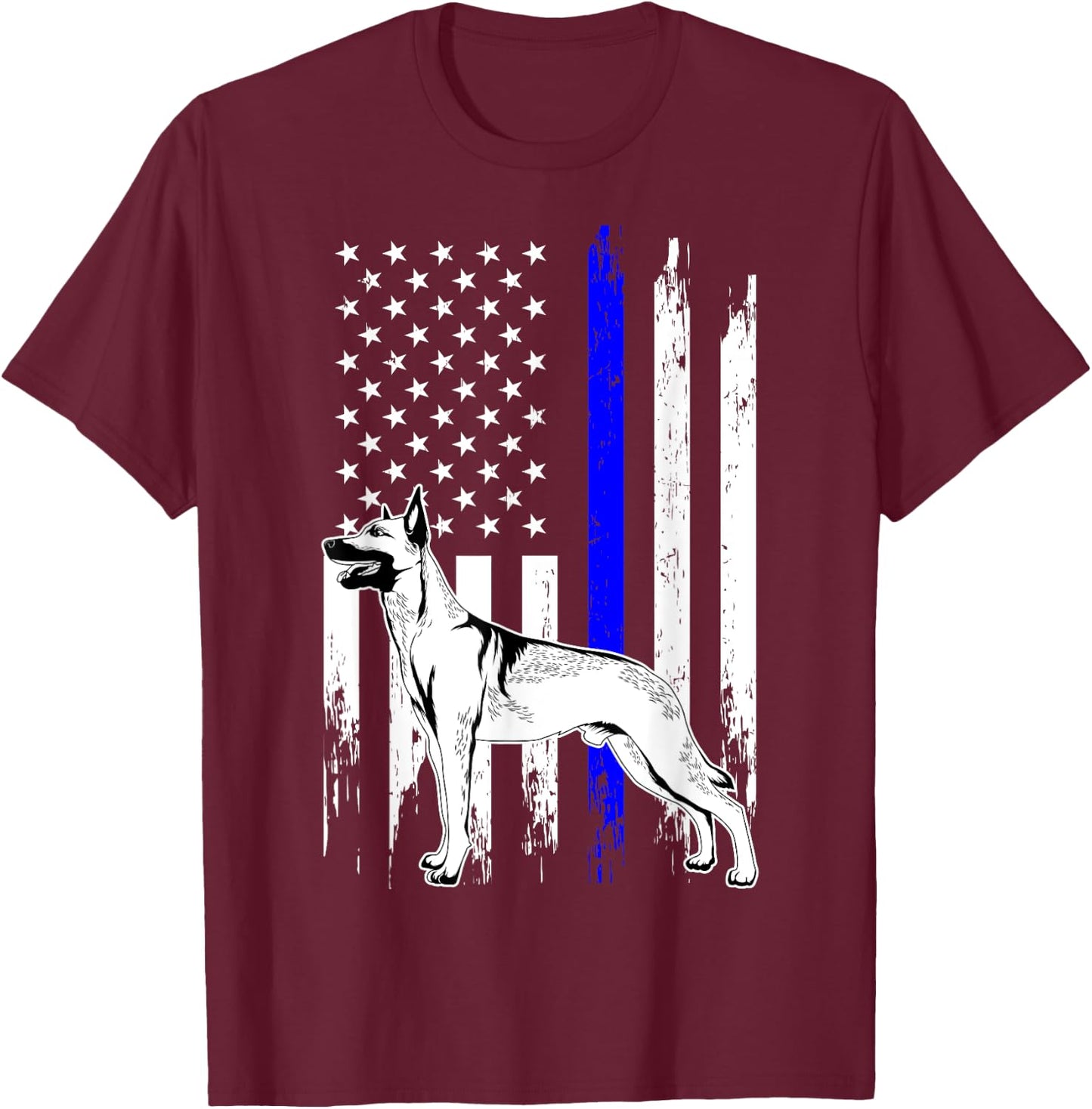 Belgian Malinois K9 Unit Thin Blue Line US Flag Police Gift T-Shirt - T-Shirt | Maroon