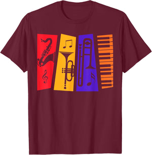 Jazz Music Instruments for Jazz Lovers Players Jazz Music T-Shirt - T-Shirt | Maroon