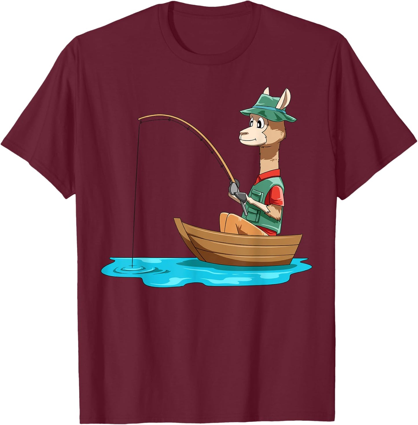 Llama Fishing Llama Fisherman Boat Fishing Lovers T-Shirt - T-Shirt | Maroon
