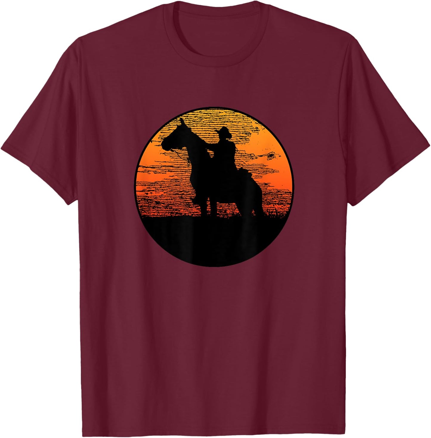 Western Style T33Z -Adults Kids Western Horse Graphic Black Small Classic Fit Pull On Short Sleeve T-Shirt - T-Shirt | Maroon
