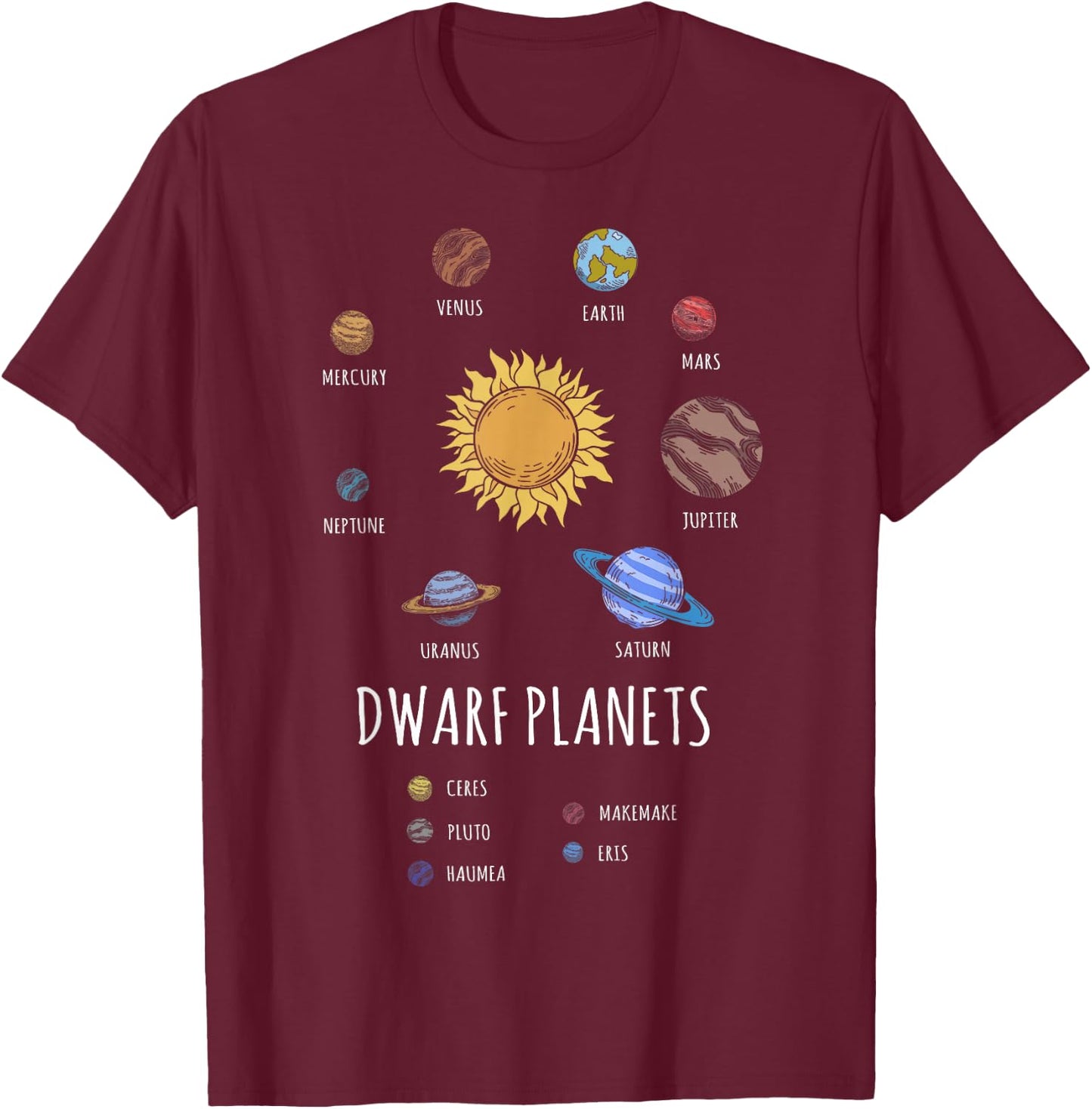 Solar System Dwarf Planets Outer Space Astronaut T-Shirt - T-Shirt | Maroon