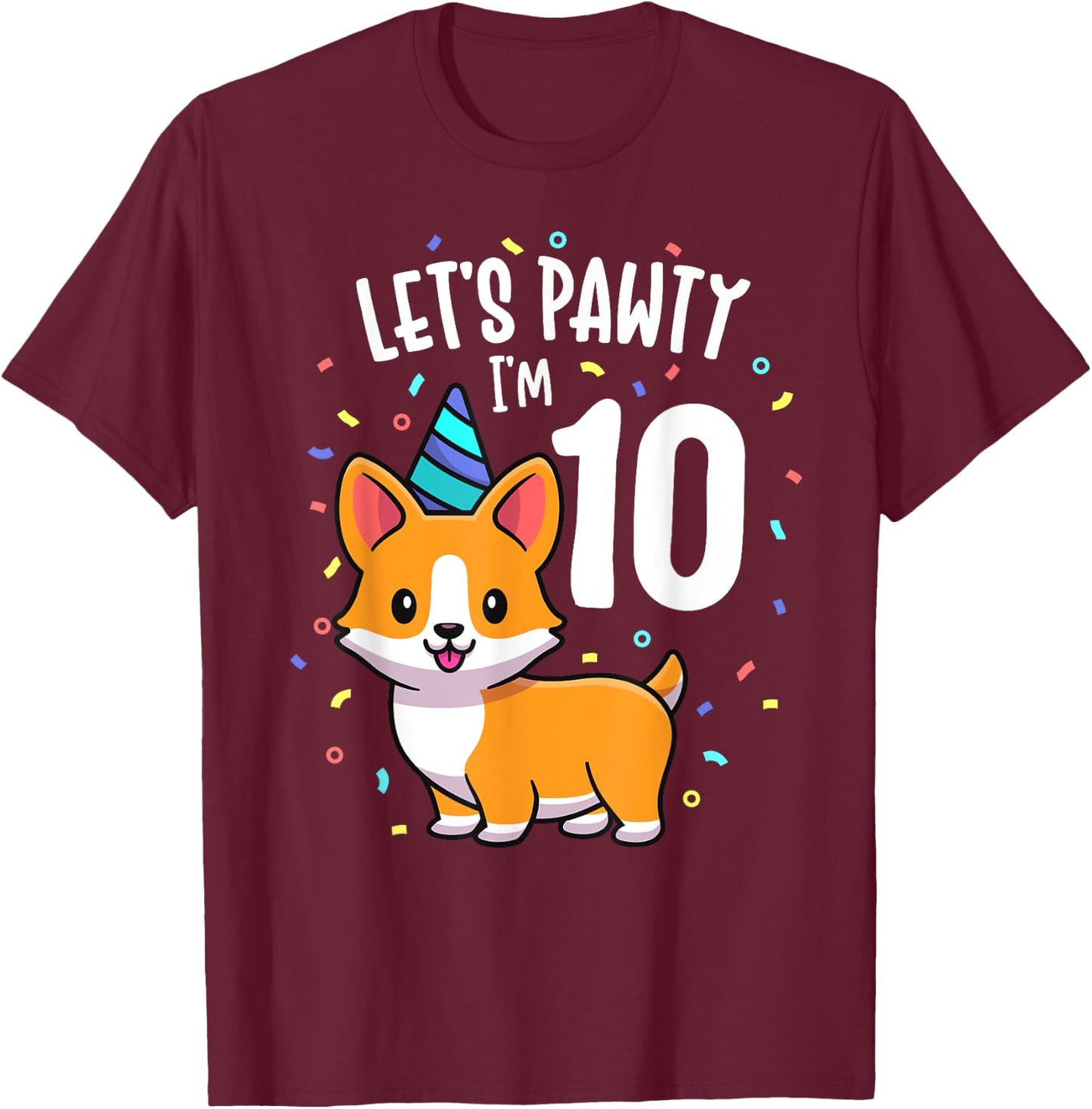 10 Years Old Corgi Dog Lover 10th Birthday Party Outfit Kid T-Shirt - T-Shirt | Maroon