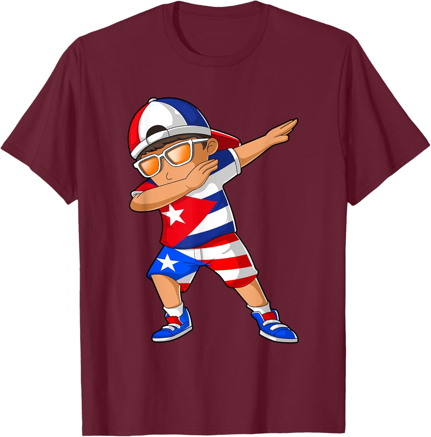 Half Cuban Half Puerto Rican Boy Kid Cuba Puerto Rico Flag T-Shirt - T-Shirt | Maroon