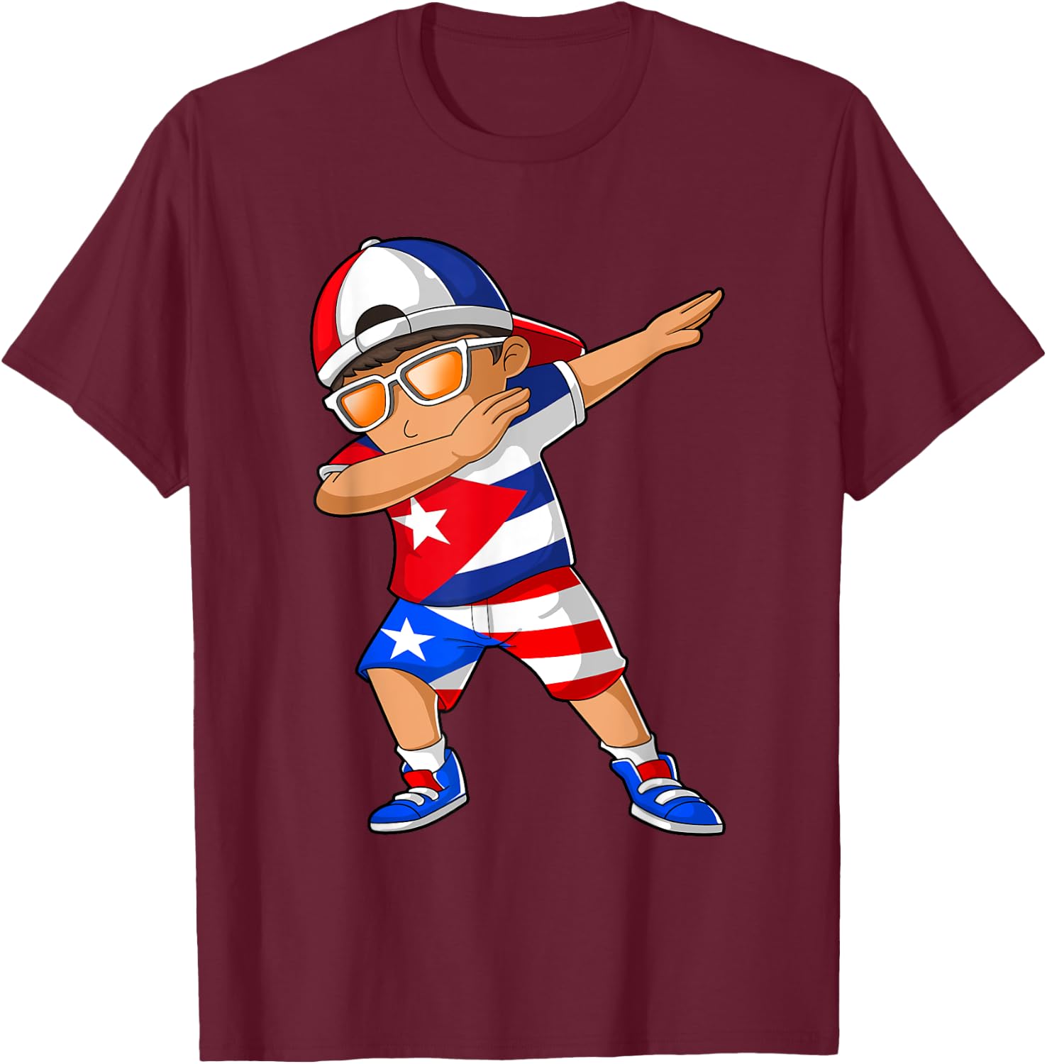 Half Cuban Half Puerto Rican Boy Kid Cuba Puerto Rico Flag T-Shirt - T-Shirt | Maroon