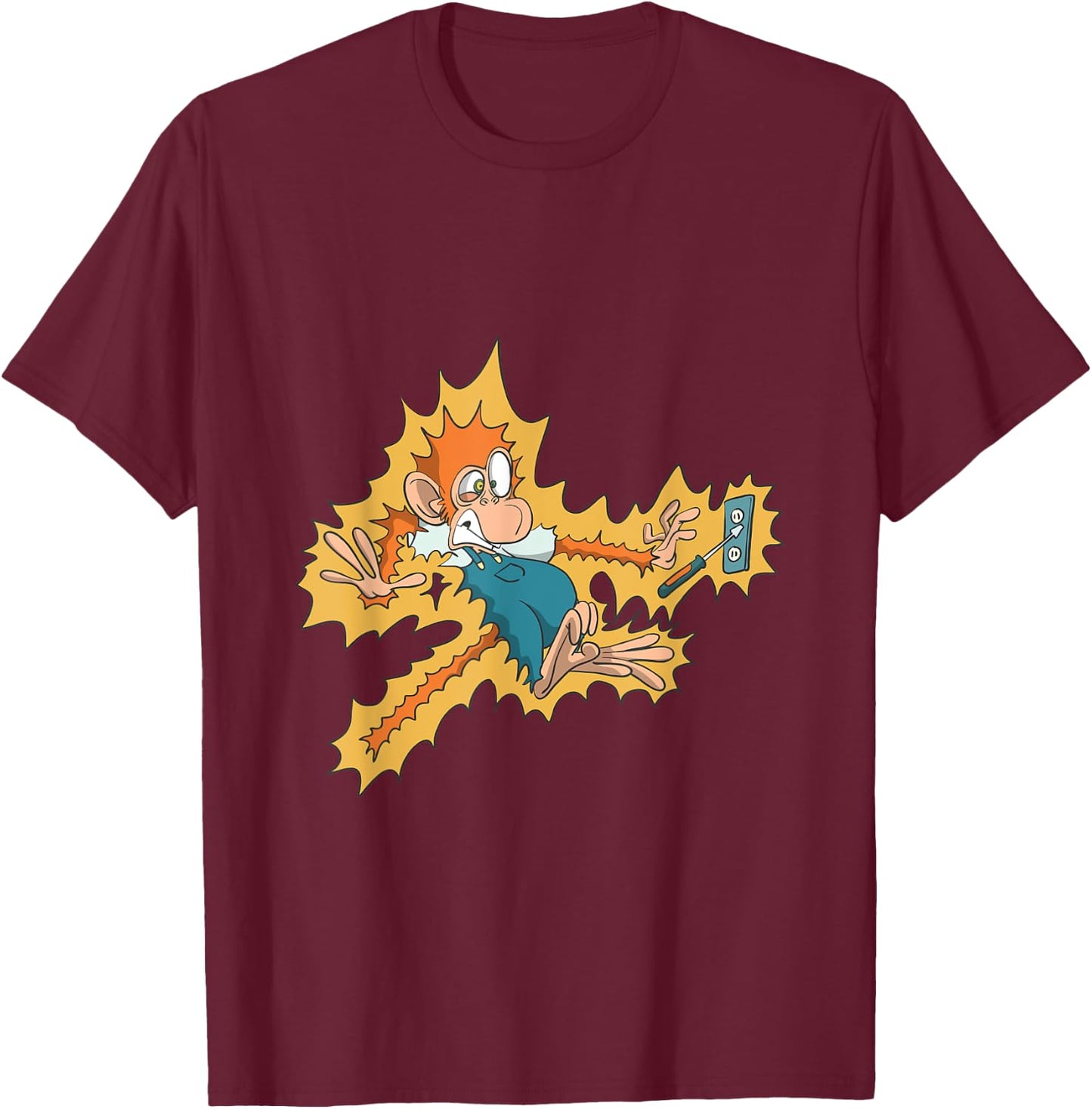 Monkey Electrician Getting Electric Shock T-Shirt - T-Shirt | Maroon