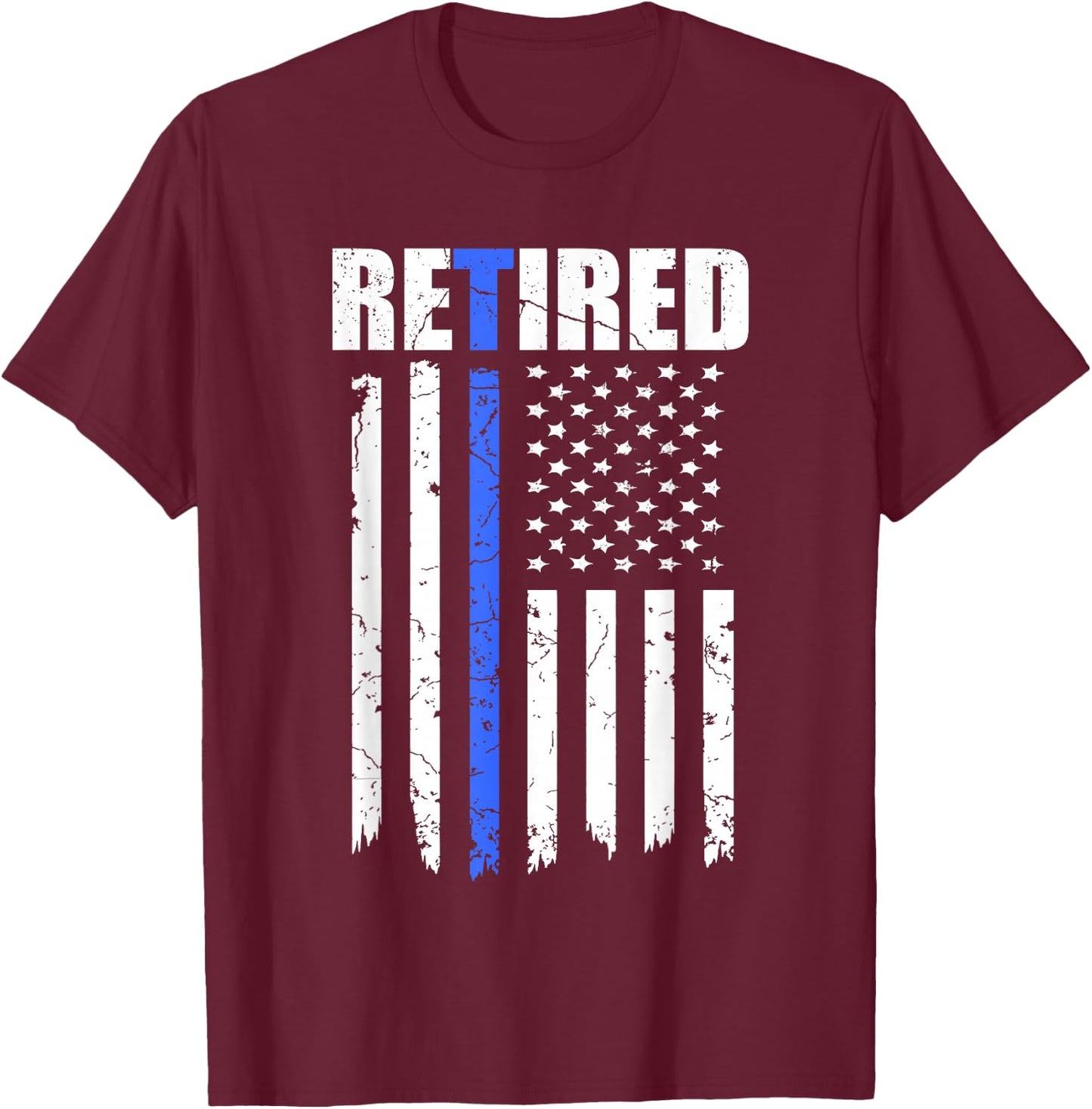 Retired Police Officer American Flag Retirement 2021 Cop T-Shirt - T-Shirt | Maroon