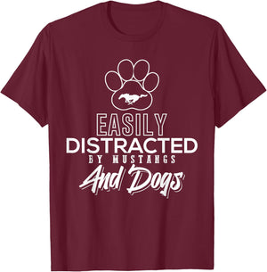 Slightly Distracted by The Fun Design of Mustangs and T-Shirt - T-Shirt | Maroon