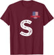 USA Flag Letter S American USA T-Shirt - T-Shirt | Maroon