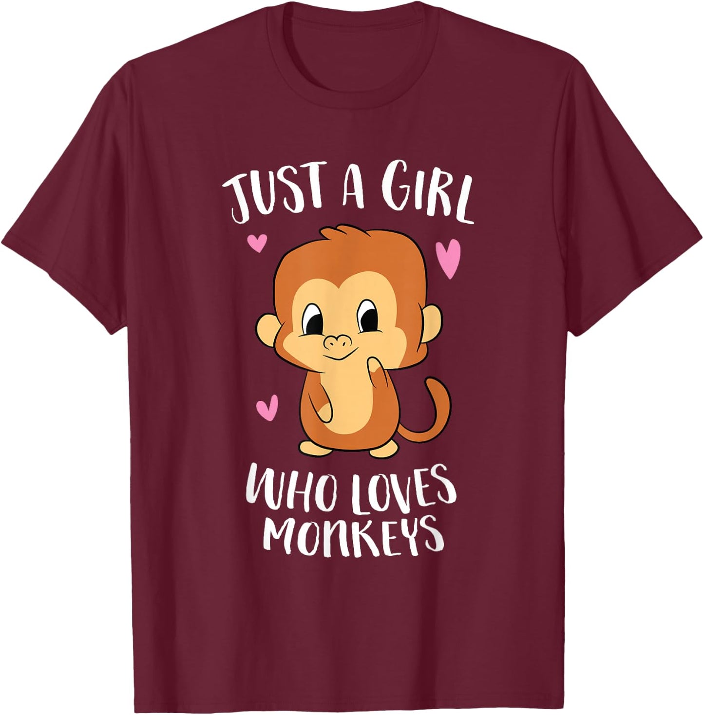 Just a Girl Who Loves Monkeys Cute Monkey Lover Gift T-Shirt - T-Shirt | Maroon