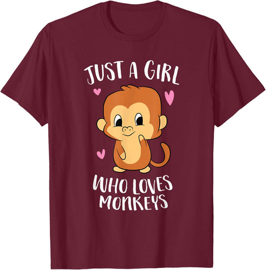 Just a Girl Who Loves Monkeys Cute Monkey Lover Gift T-Shirt - T-Shirt | Maroon