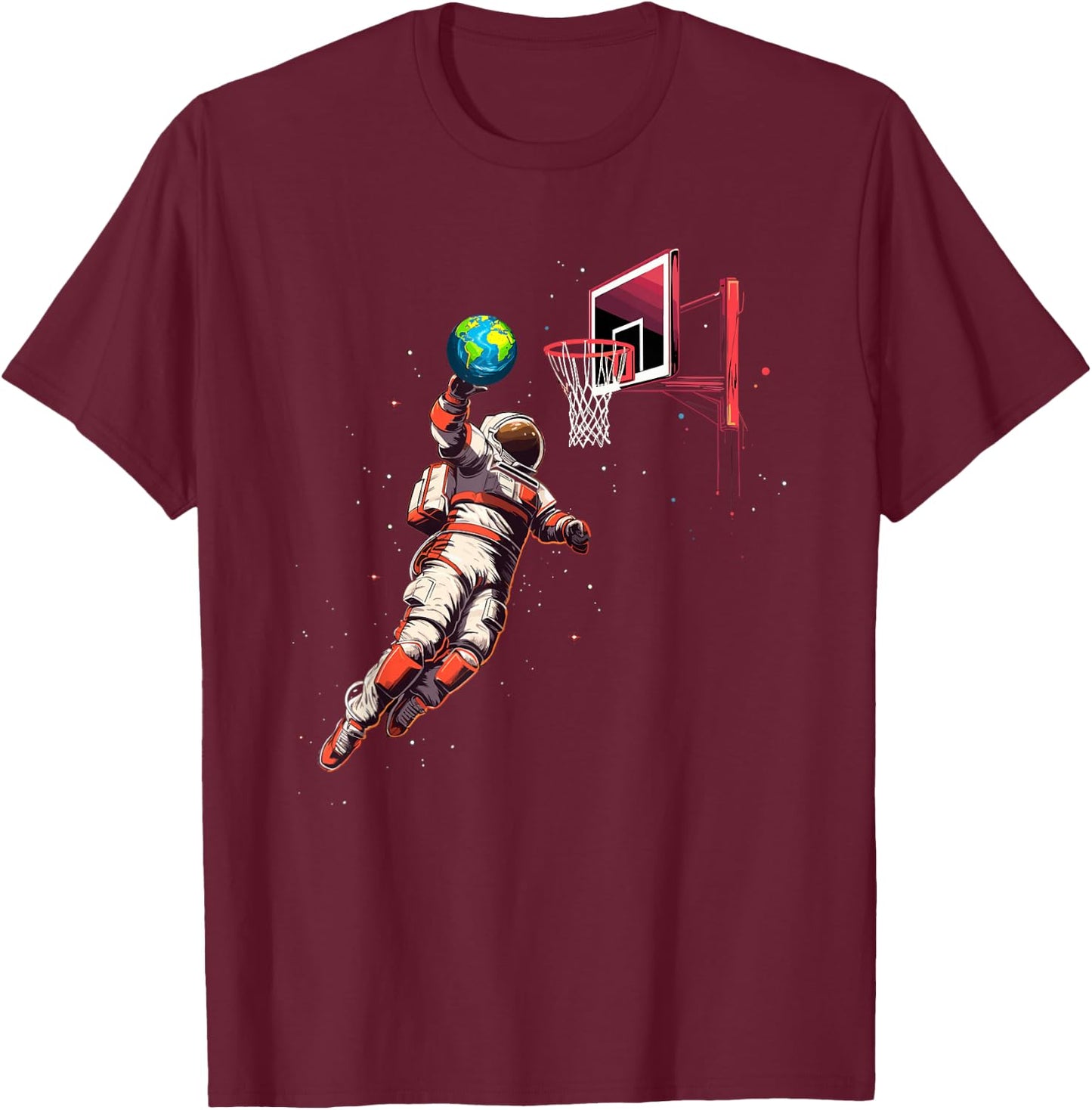 Astronaut Basketball Outer Space Gifts Men Kids Women Space T-Shirt - T-Shirt | Maroon