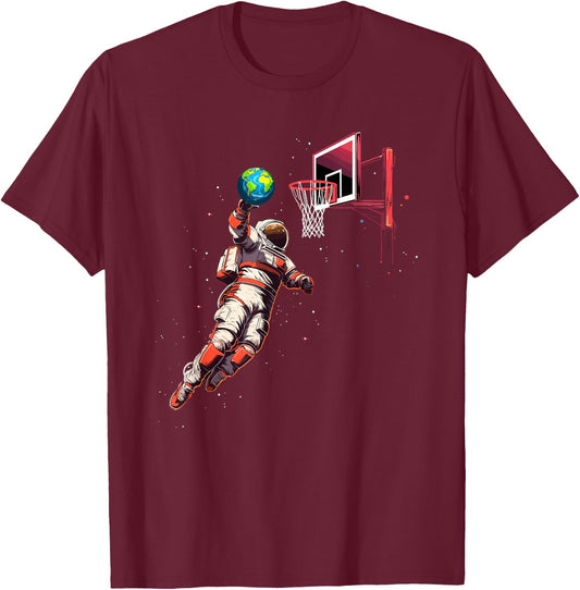 Astronaut Basketball Outer Space Gifts Men Kids Women Space T-Shirt - T-Shirt | Maroon